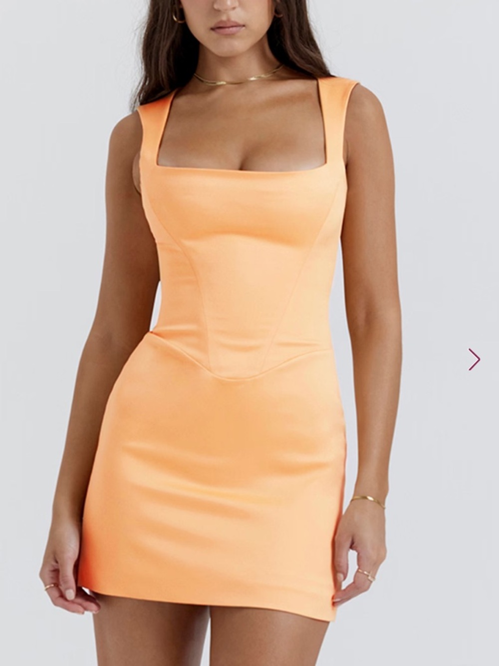 House of CB Enya Peach Orange Square-Neck Mini Dress